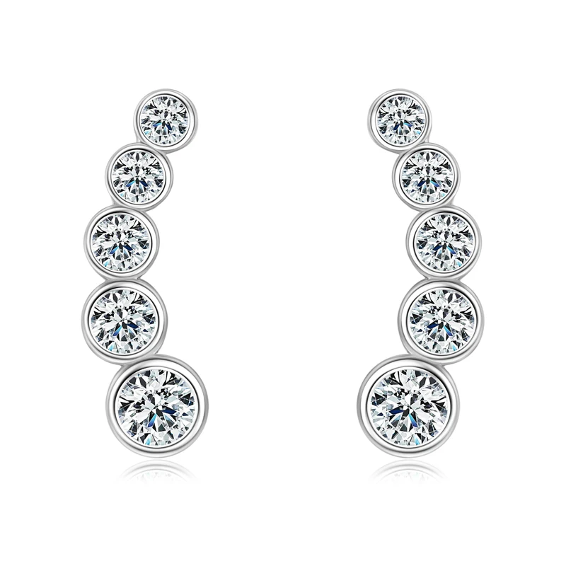 2023 New All Round Moissanite Earrings for Women 0.43ctw Climber Earrings Studs 925 Silver Certified Original Engagement Jewelry