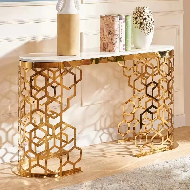 

Modern Simple Luxury Console Table Side Table Marble Gold Stainless Steel Entrance Hall Home Living Room Furniture