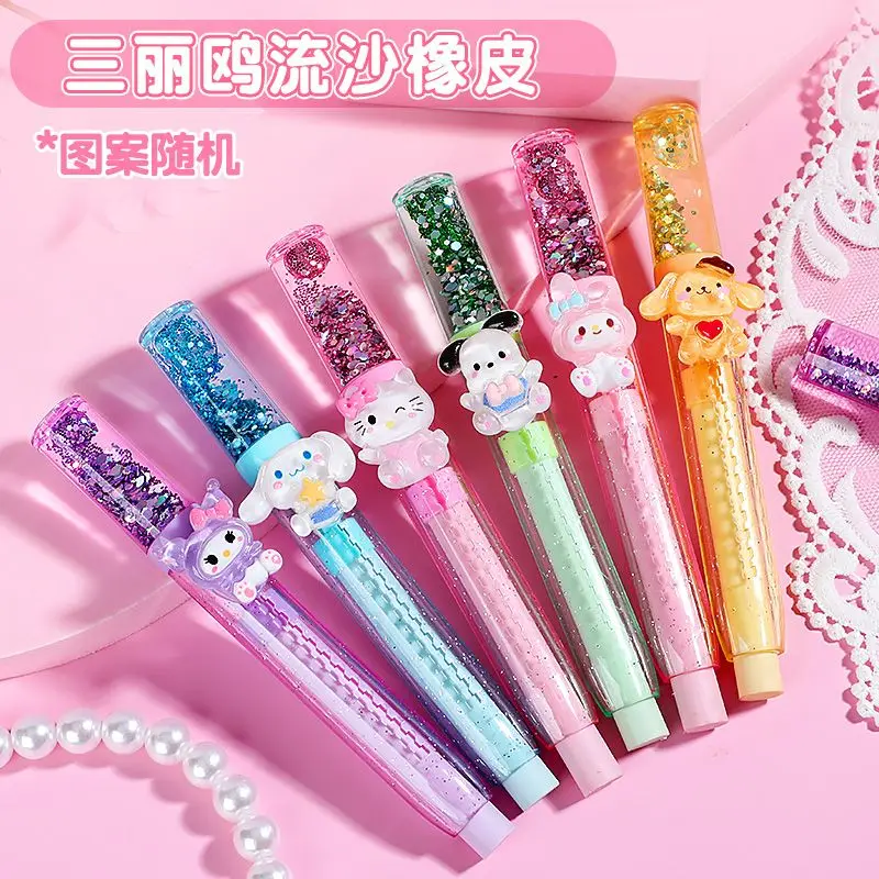

Hello Kitty Kuromi My melody Pochacco Cute Quicksand Push-Pull Eraser Retractable Small Student Kawaii Drawing Eraser Gift