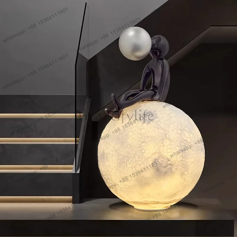 Modern light luxury moon doll art sculpture ornament living room entrance high-end home floor decoration