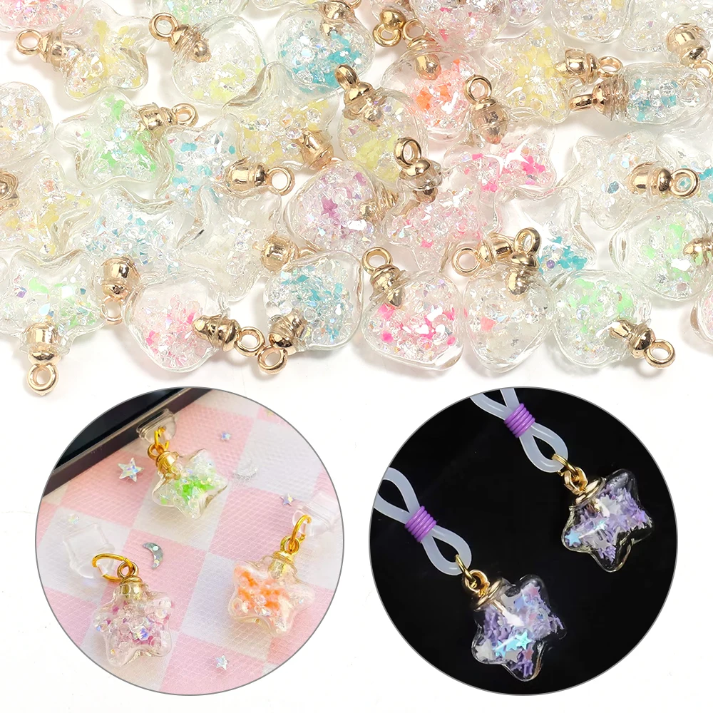 

10pcs/pack Star Heart Transparent Glass Luminous Resin Diamond Charm Beads DIY Handmade Craft Accessories