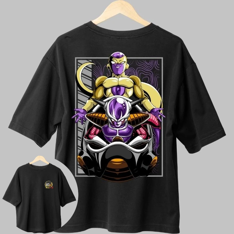 Unisex Black T-shirt Dragon Ball Frieza Final Form and First Form Anime Print High Quality Fabric for Fitness Sports Casual