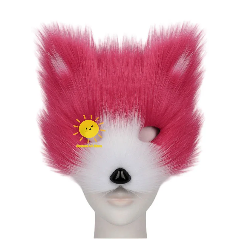 Halloween Half Face Plush Mask Artificial Fox Mask Supplies Horror Cosplay Props Carnival Cos Unisex Colorful Fox Mask for Gifts
