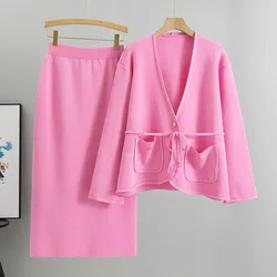 2024 Autumn New Knitted Set with Skirt Two Piece Set Women's Small Fragrant Knitted Two Piece Set Loose Casual Half Skirt Set