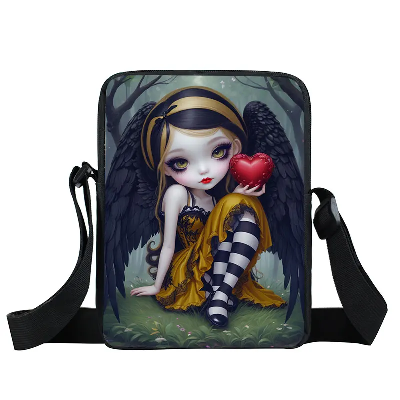 Fantasy Gothic Girls Print Crossbody Bags Cute Dragon Baby Women Shoulder Bag for Travel Fairy Angel Student Book Bags Gift