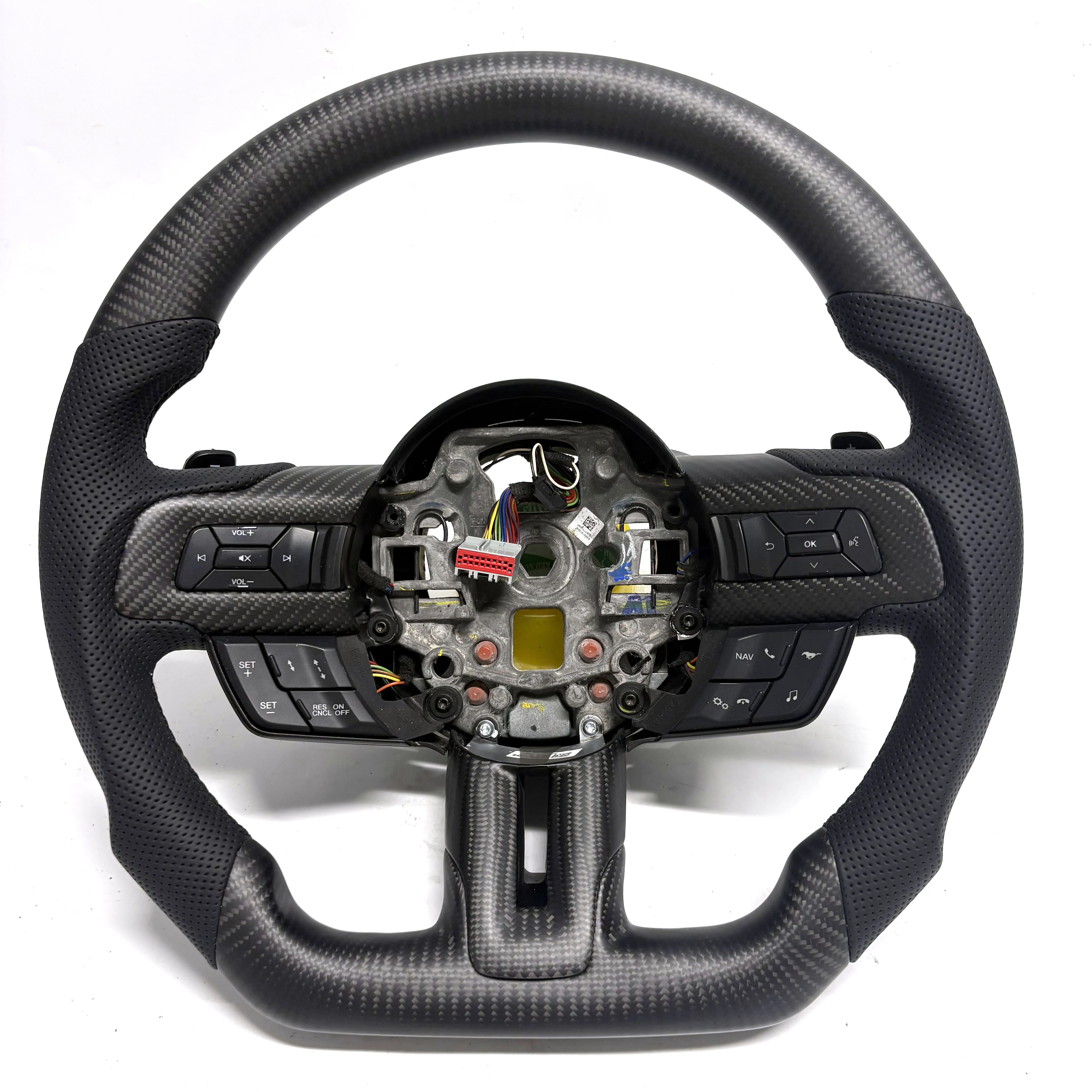 Matte Carbon Fiber Black Perforated Leather Steering Wheel with Heating for Ford Mustang Shelby GT500 18-22
