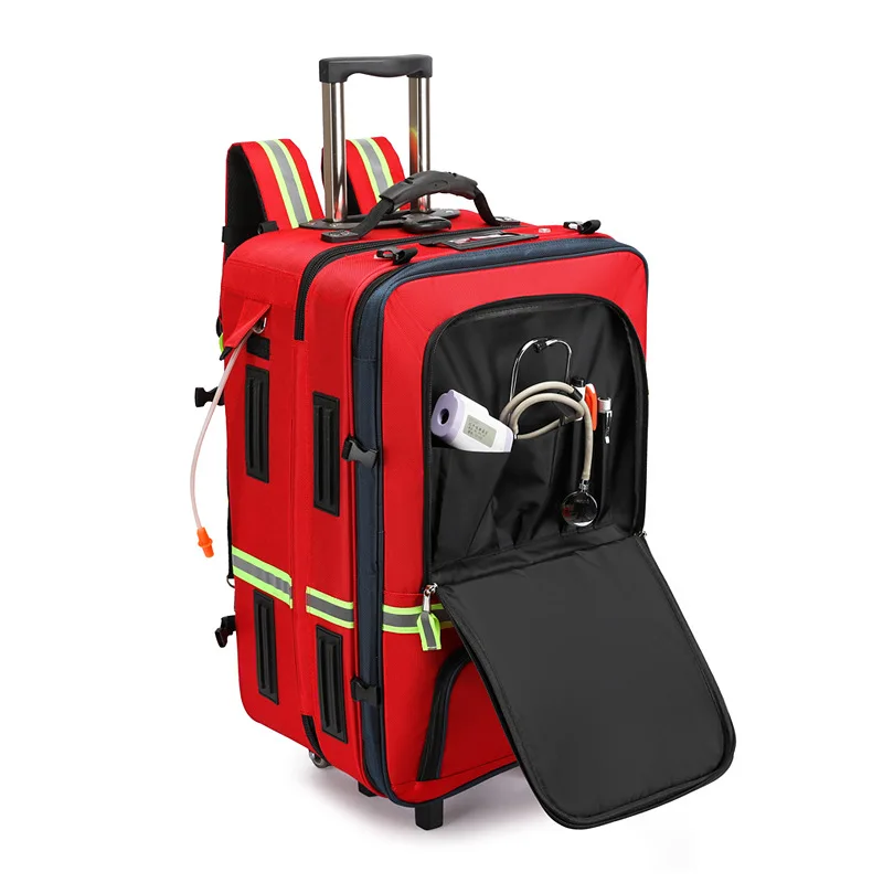 Vazio destacável trole mochila sobrevivência kit saco de cuidados médicos trolley emergência resgate médico visita saco de primeiros socorros