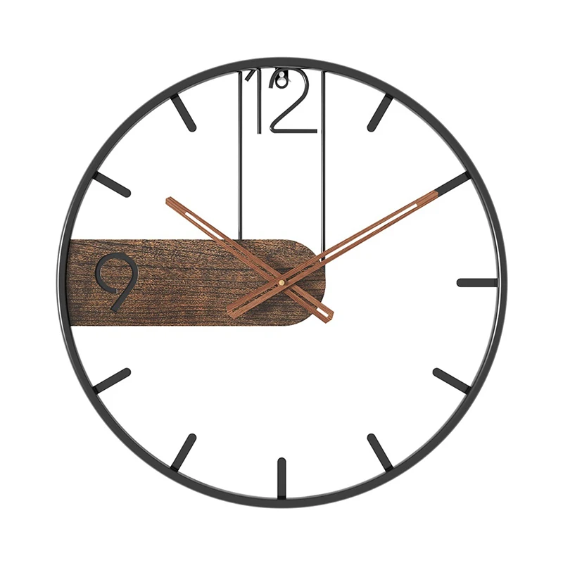 3D Iron Wall Clock Big Size Nordic Metal Round Large Wall Watch Walnut Pointer Modern Clocks for Living Room Home Decoration