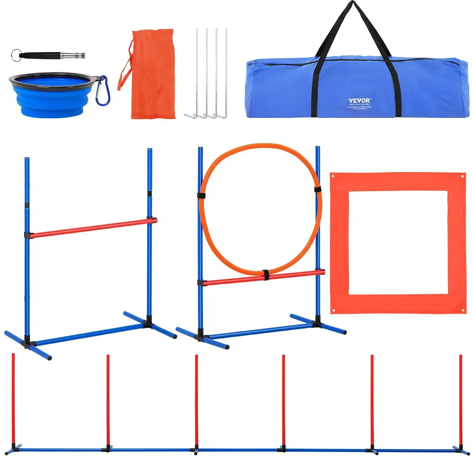 

Dog Agility Training Equipment 4 PCS Set with Hurdles Jump Ring Pause Box