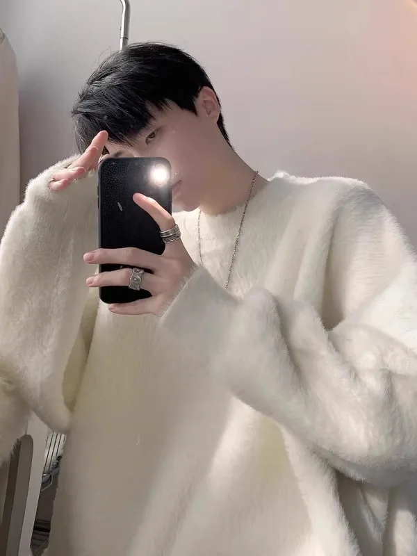 

Мужской зимний вязаный свитер, однотонный, мягкий, свободный, базовый слой, irt Lazy Sle, повседневный, модный, Camere Long Sve, круглый Ne