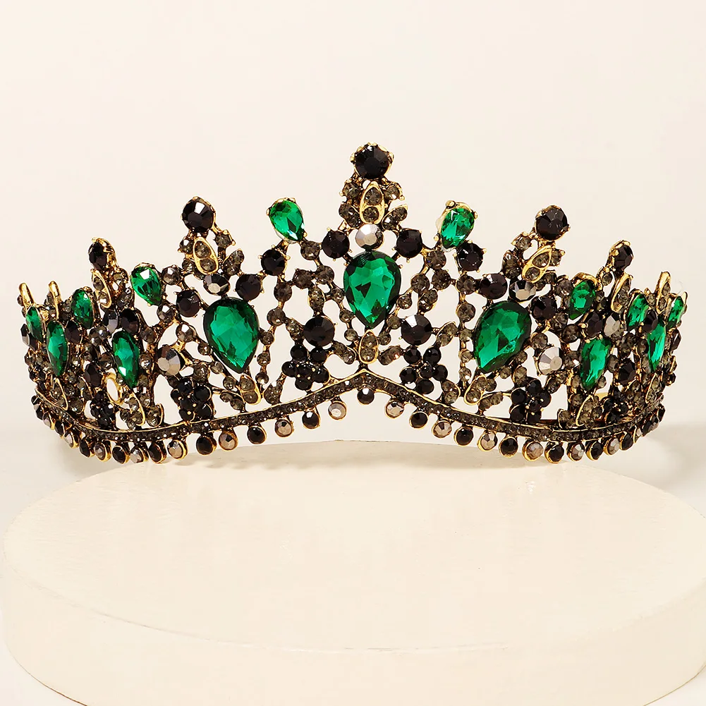 

Wedding Hair Accessories Baroque Pageant Headwear Sparkling Crowns Tiara Emerald Wedding Headdresses Bride's Accessories HG04