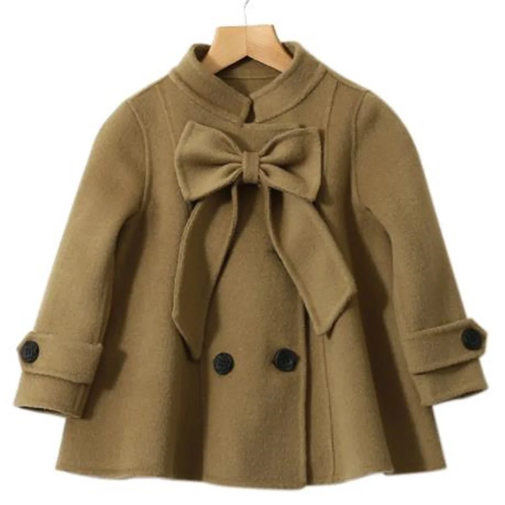 

Girls' Double sided Cashmere Coat New Autumn/Winter Woolen Children's Woolen Coat Trendy Bow