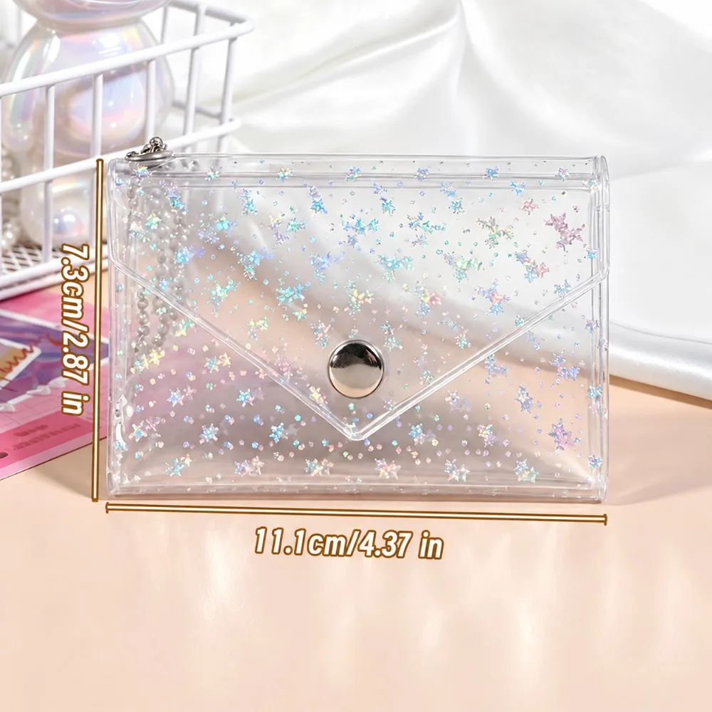 Stylish Starlight Glitter Finish Card Holder Transparent PVC Coin Purse Multi-Purpose Binder Pouches Travel