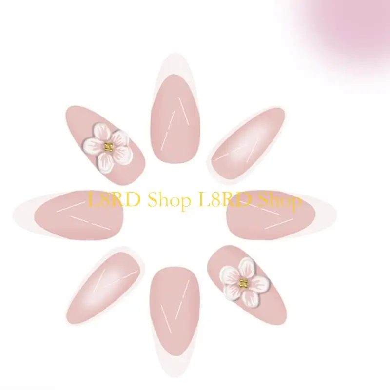 L8RD 1 zestaw Naciśnij na paznokieć, migdałowe sztuczne kleje do paznokci na paznokciach sztuczne paznokcie paznokcie akrylowe