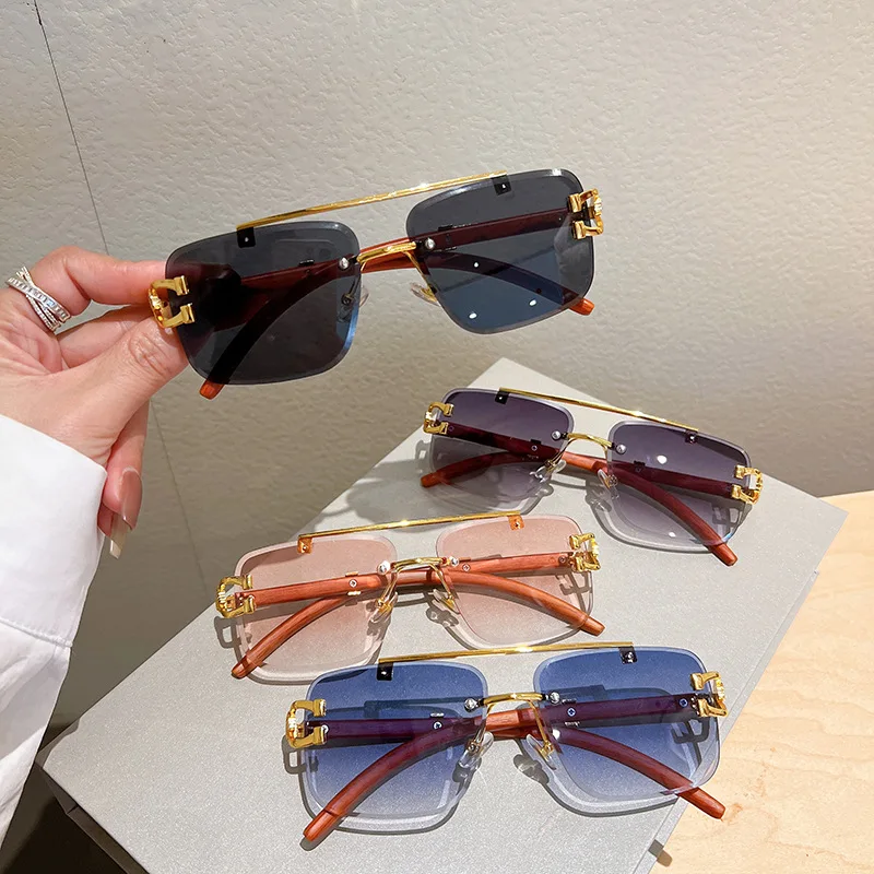 Luxury Brand Designer Square Rimless Leopard Head Sunglasses Women For Men 2023 Fashion Vintage Trendy Sun Glasses Shades UV400 image 6
