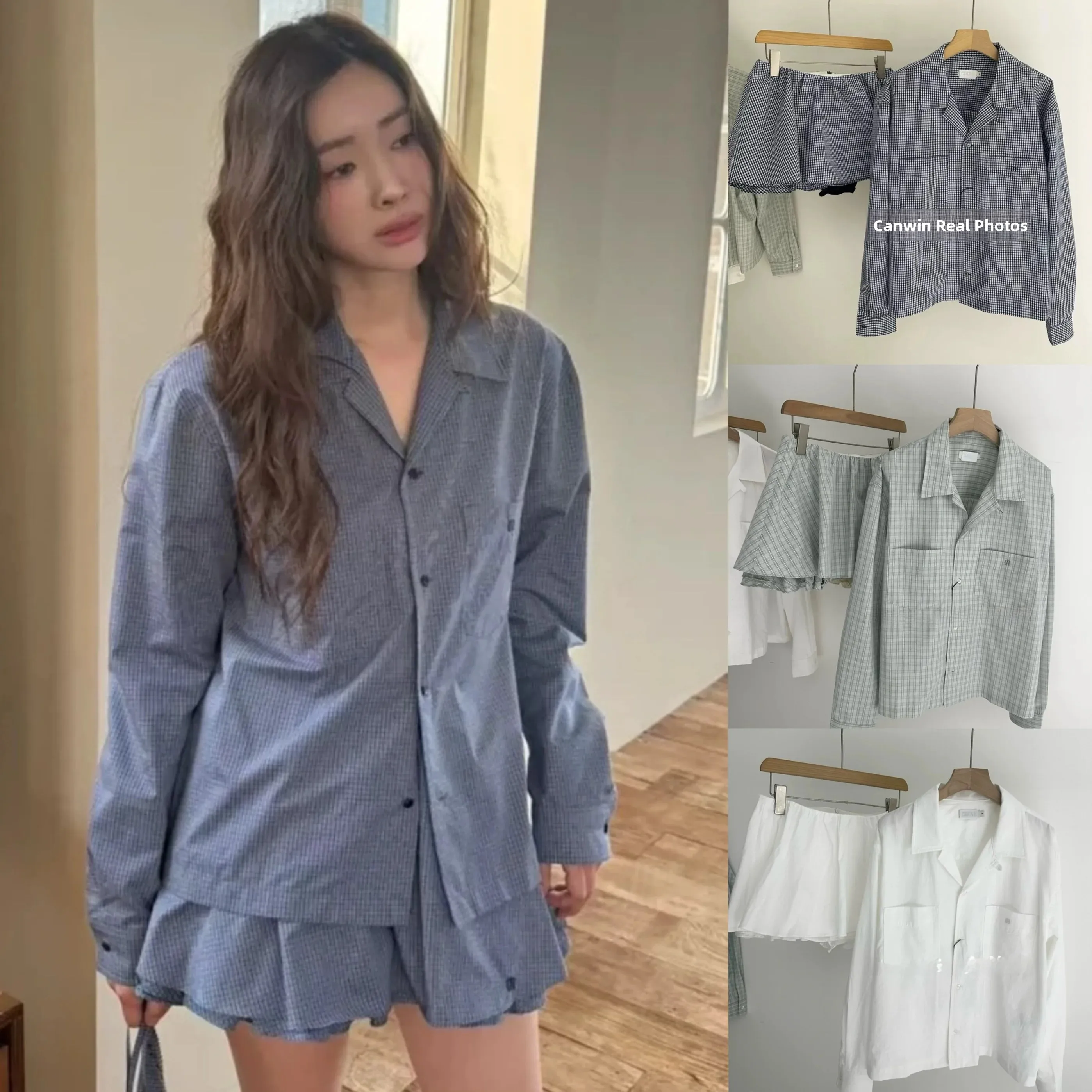 Loose V-Neck Plaid Shirt And Short Skirt Set Korean Style Autumn Spring Summer Fashion Women's Two-Piece Suit School Uniform