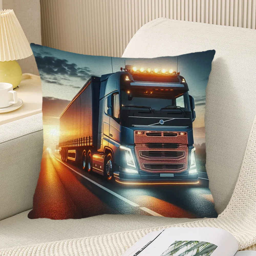 Customize 1pc Truck-Themed Pillowcase, Soft and Skin-Friendly Sofa Cushion Cover, All-Season Cushion Cover for Sofa, Bedroom, an