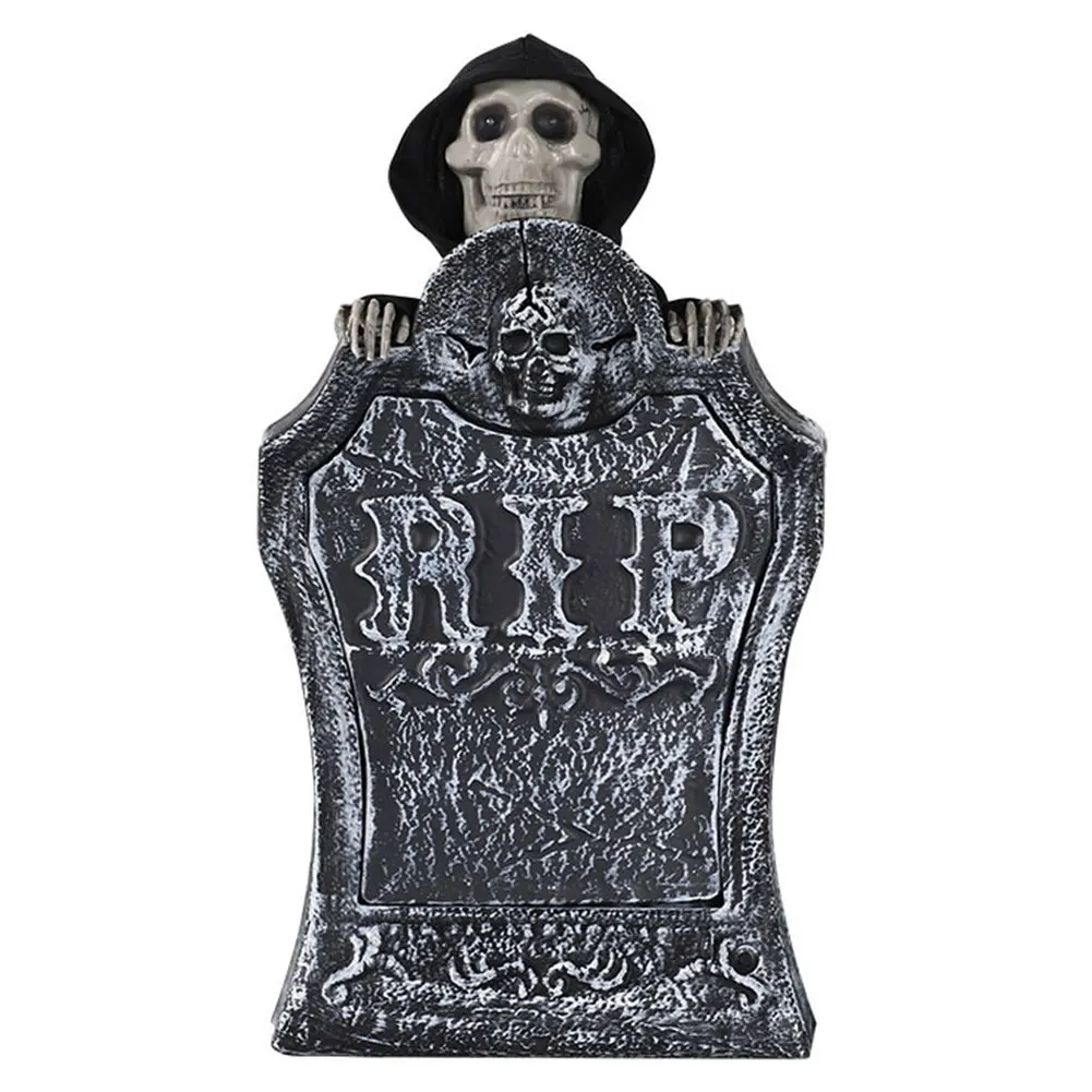 Halloween Decorations Spooky Halloween Tombstone with Movable Skull & Creepy Voice for Haunted House Outdoor Garden Decoration