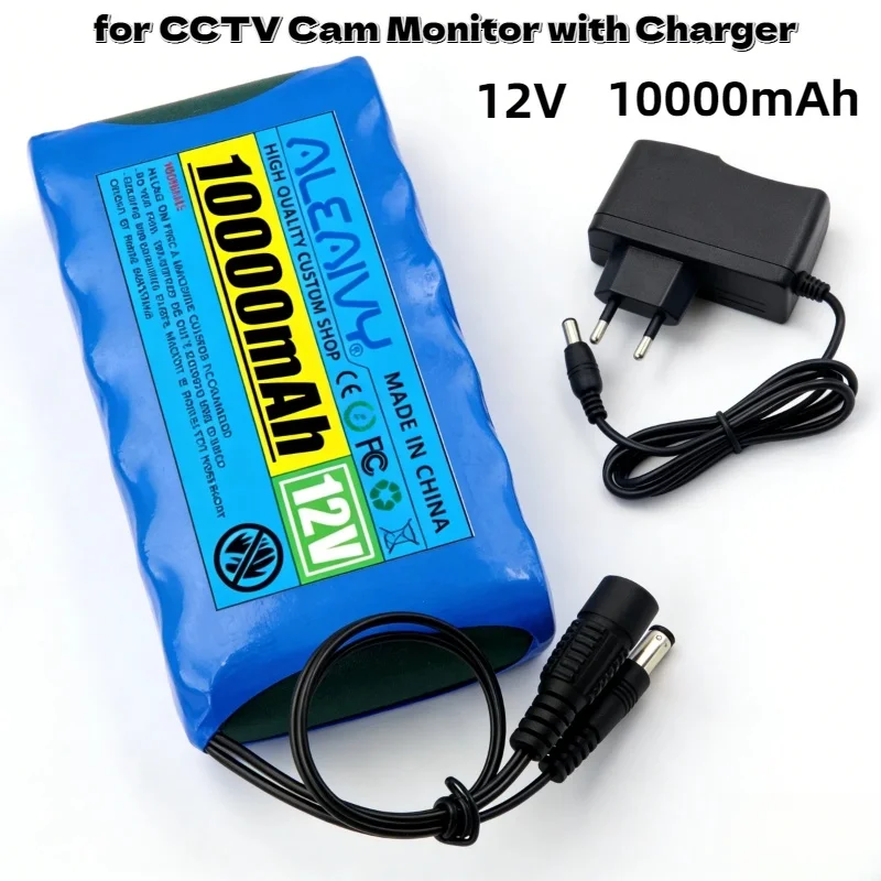 

Portable 12V 10Ah Rechargeable Lithium Ion Battery Pack DC 12.6V High Capacity Power Supply for CCTV Camera Monitor with Charger