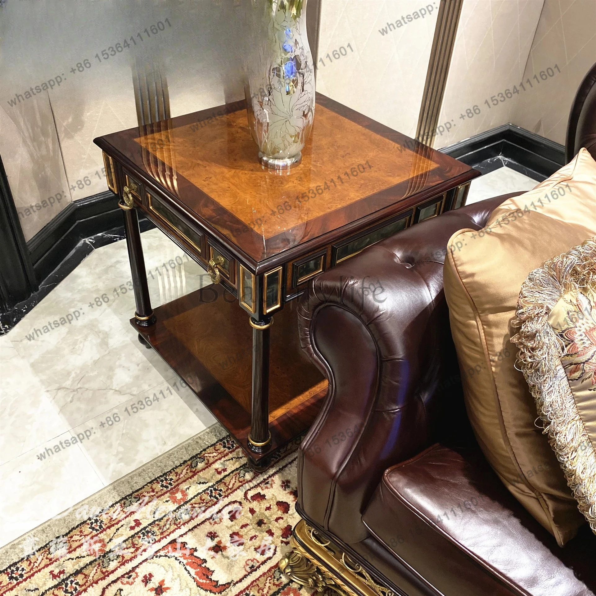 

Nordic high-end solid wood edge few shells inlaid European small coffee table living room coffee table