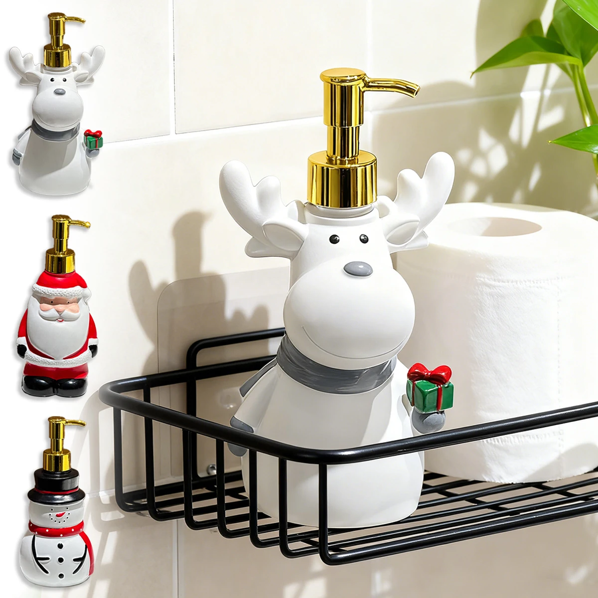 

Santa Claus Snowman Elk Hand Soap Liquid Dispenser Lotion Dispenser Christmas Decoration Refillable Container for Toilet Kitchen