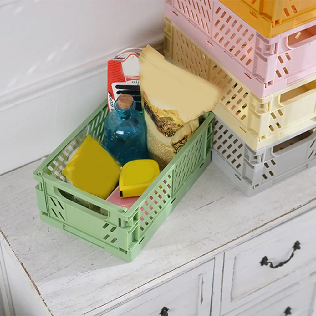 Mini Storage Case Folding Student Desktop Organizing Container Basket Handbook Tape Stationery Plastic Storage Box