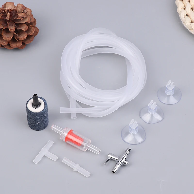 Aquarium Air Pump Accessories Kit With Air Stone Bubble Aerator Check Valves Suction Cups Oxygen Tube For Fish Tank Pump