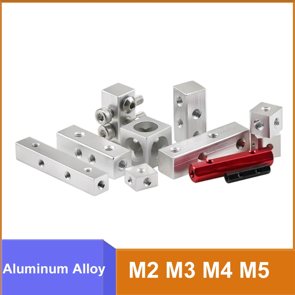 1pc 2/3/6 Hole Square Strip Nut M2 M3 M4 M5 Aluminum Alloy 6 Faces Thread Block Cubic Connector Mechanical Fasteners Accessories