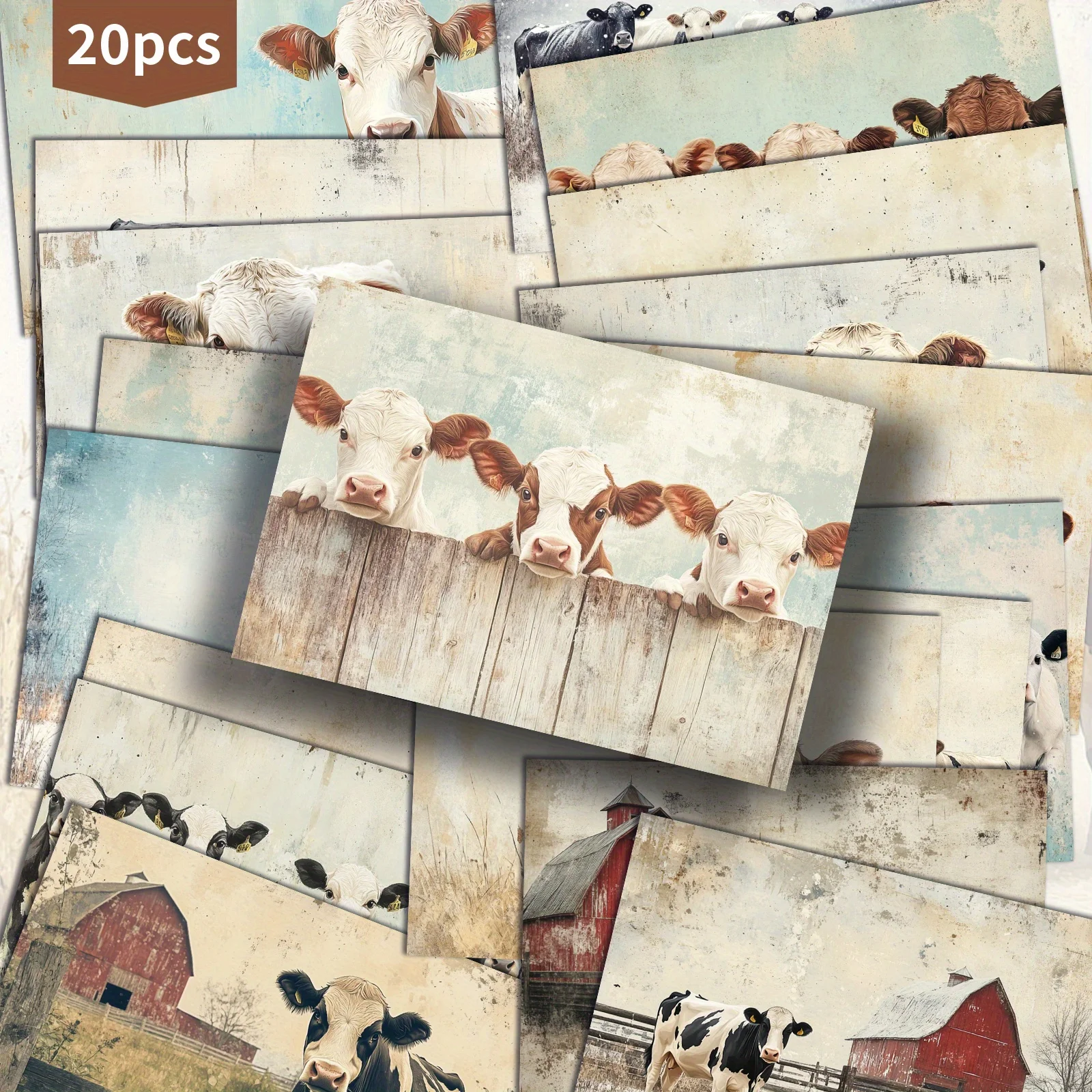 20PCS Vintage Autumn Farm Cow Paper Postcards, Can Be Used for Collecting Decorative Painting Cards and For Scrapbooking