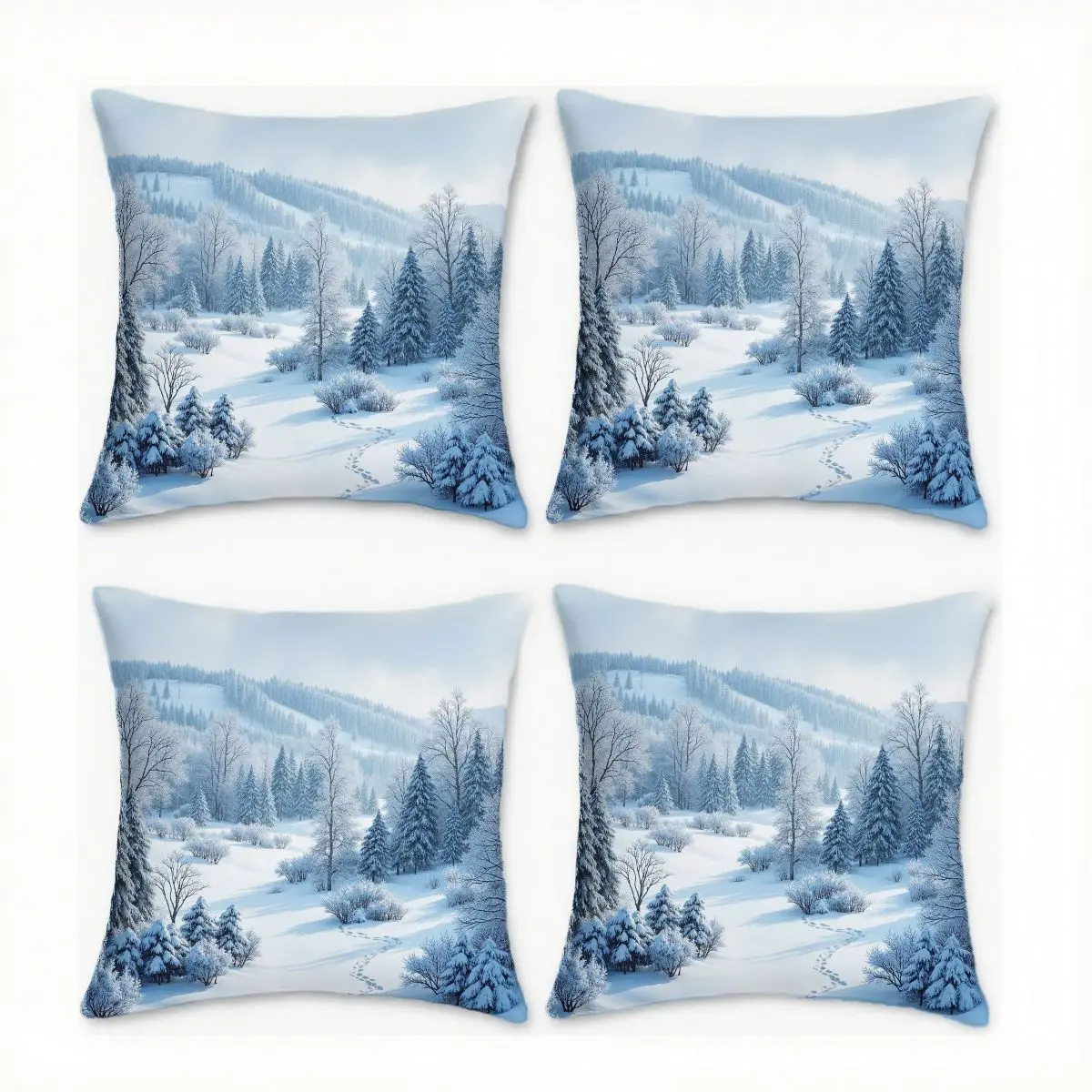 4-قطعة وسادة مجموعة غطاء دون إدراج 45x45 سنتيمتر الشتاء المشهد أشجار ثلجية الجبال قابل للغسل ديكور المنزل ديكور عطلة