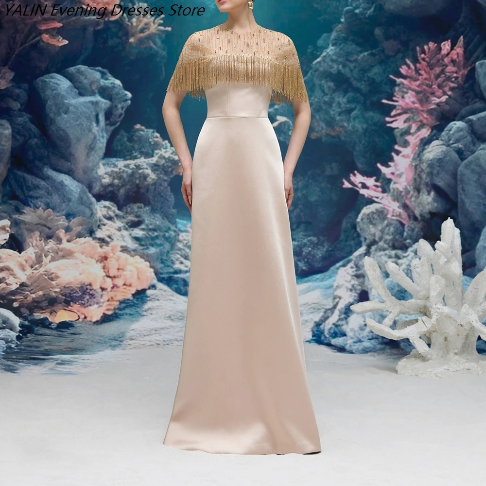 

Women's A-line Evening Dresses Floor-length O-neck Sleeveless Prom Dresses Fashion Sequined Stole Simple Draped Customized Gowns