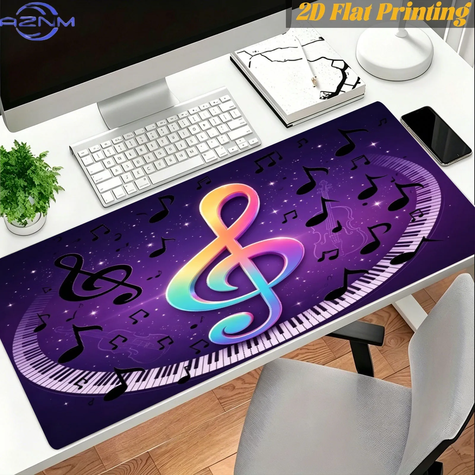 1pc Colorful Gradient Treble Clef Piano Keyboard Music Note 2D Printed Mouse Pad, Decorative Anti-slip Desk Mat for Office Work