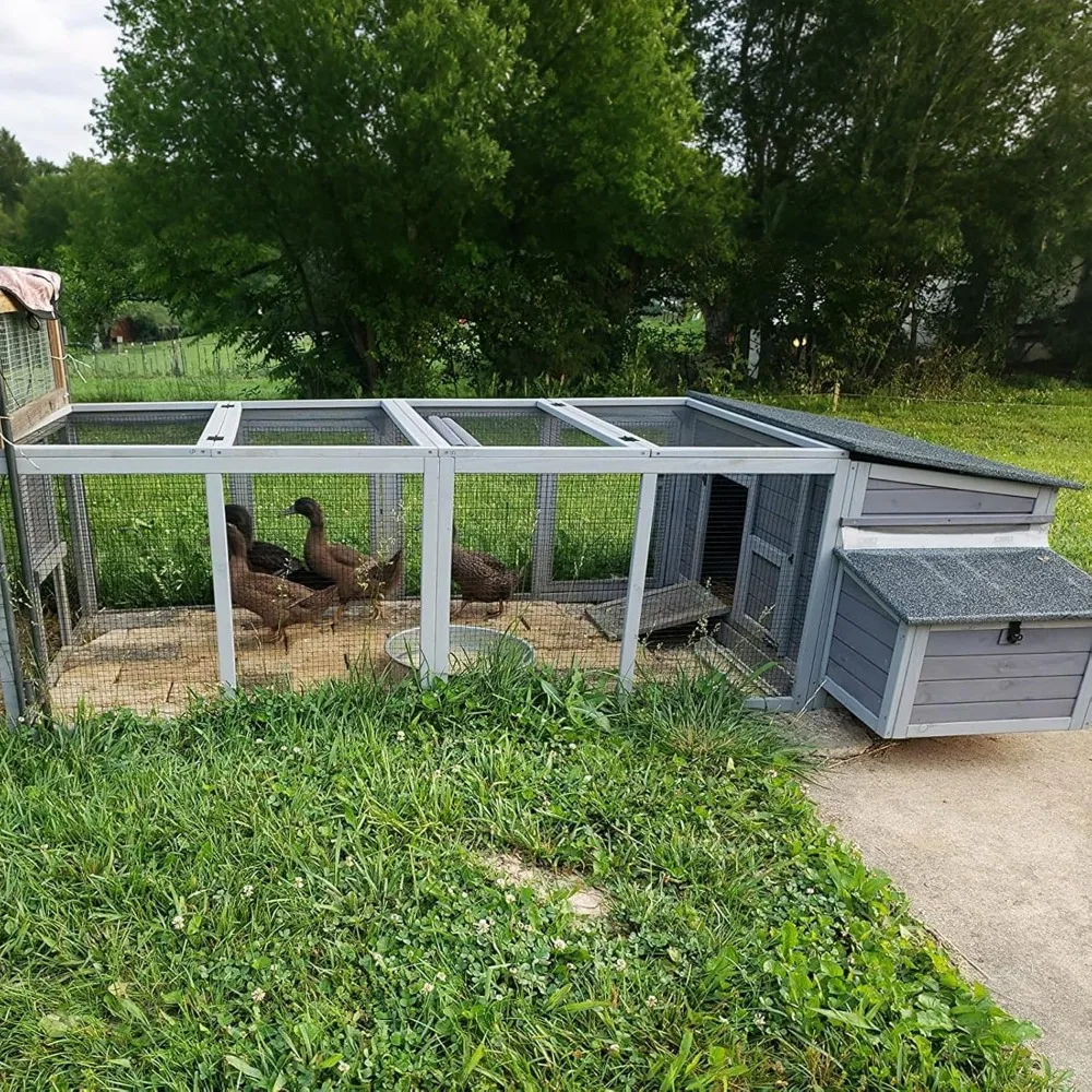 

Chicken Coop Outdoor Duck House with Large Run and Two Sided Nesting Boxes for 4-6 Chickens 103" L
