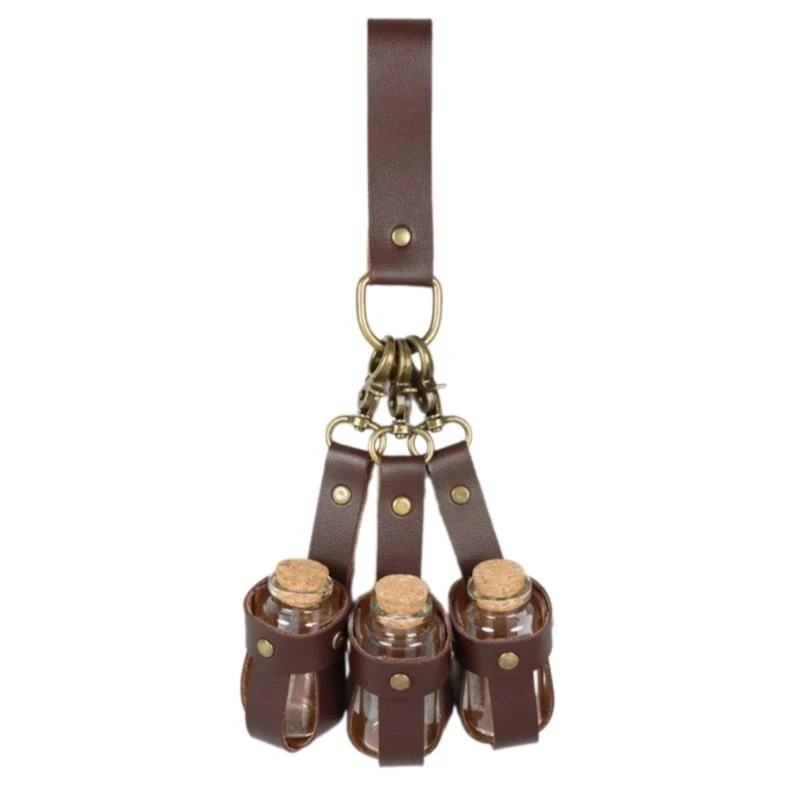

652F Halloween Witch Potion Bottle Wizard Potions Glass Holder with Cork Stopper and Leather Harness for Women Men