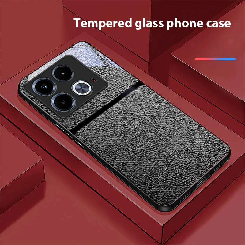 Red Leather Pattern For Infinix Note 40 4G 30i 12 G96 Smart 8 Hot 9 Play 10 11S 12 20i 50 Pro Plus 5G Tempered Glass Phone Case - view 5