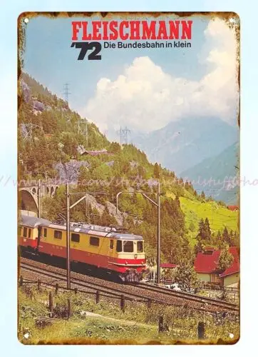 1972, FLEISCHMANN MODEL TRAIN and SLOT CAR Eisenbahn Eisenbahn Metallblechschild