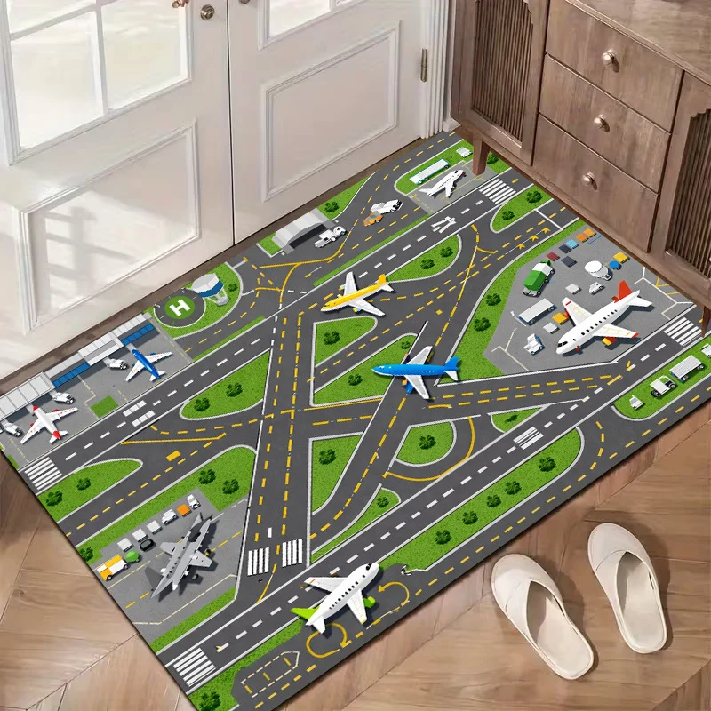 Airport Runway Traffic Pattern 2D Flat Print Non Slip Washable Rug Mat For Entrance Hallway Bathroom Porch Home Decor