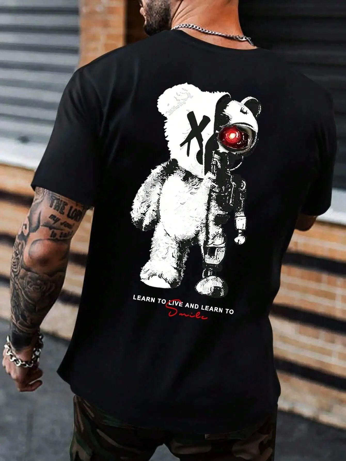 Half A Ted Bear, Half A Robotic Bear Printed Mens Tshirt Casual Cotton Summer Clothes Breathable Tops Loose Fashion T-Shirt