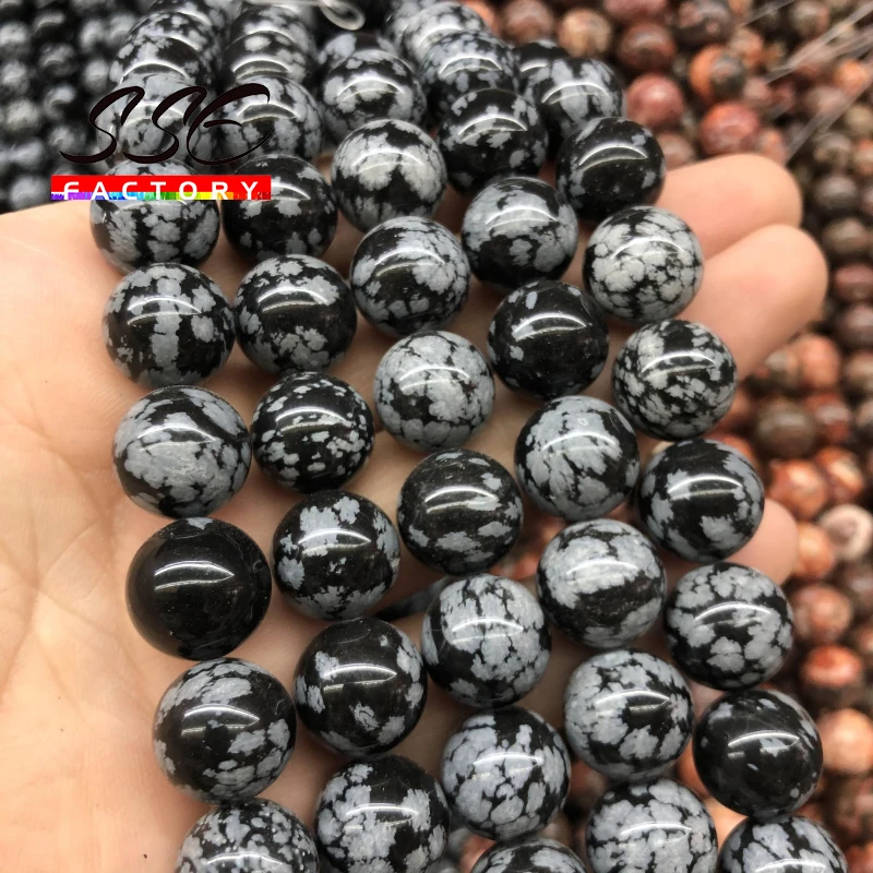 Natural Snowflake Obsidian Stone Beads Alabaster Round Loose Spacer Bead For Jewelry Making DIY Charm Bracelet 4 6 8 10 12mm 15\