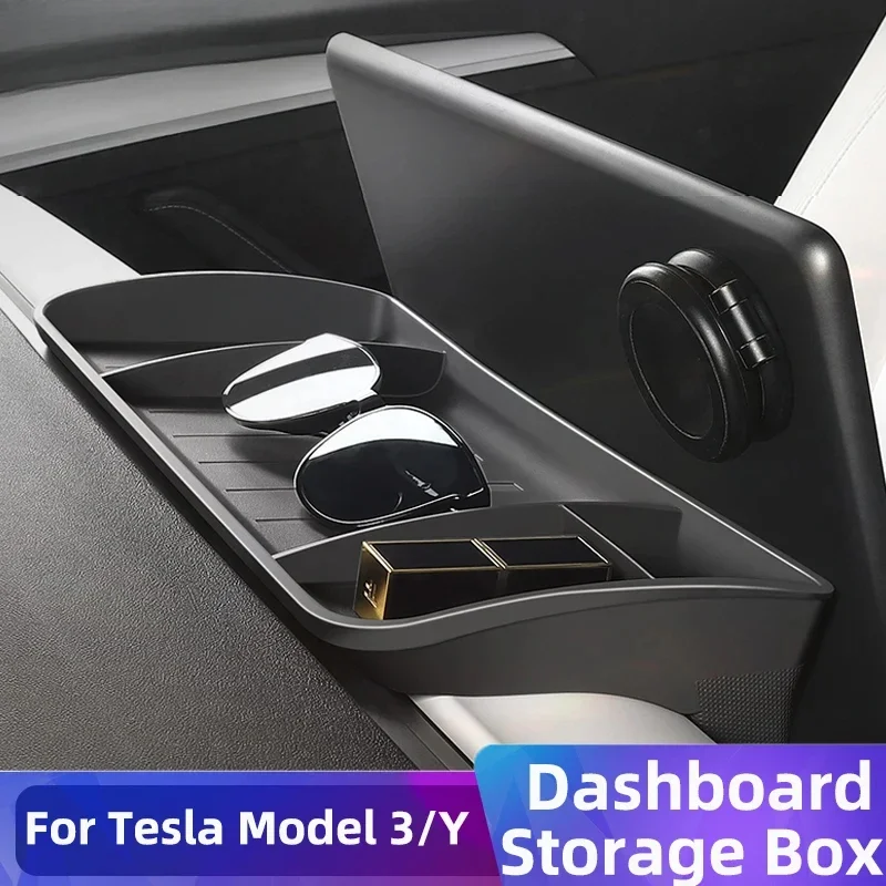 For Tesla Model 3 Y Dashboard Storage Box Navigation Screen Rear Tissue Glasses Key Storage Tray Model Y Model3 2022 Accessories