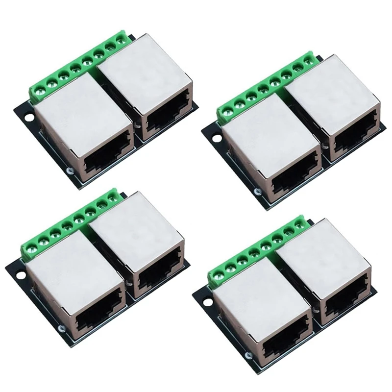 Hot Sale 4PCS RJ45 Ethernet Dual Female Terminal Breakout Board,3.5Mm Pitch Connector Board Shielded Network Adapter Terminal