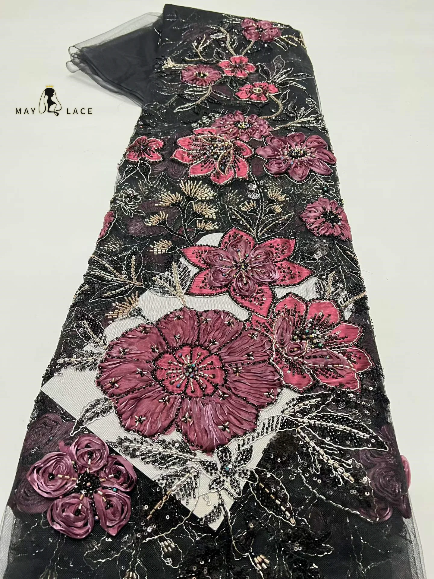 

African Beaded Lace Fabric 2026 High-Quality Velvet Mesh Embroidered with French Sequins Lace for Women's Evening Party Dresses