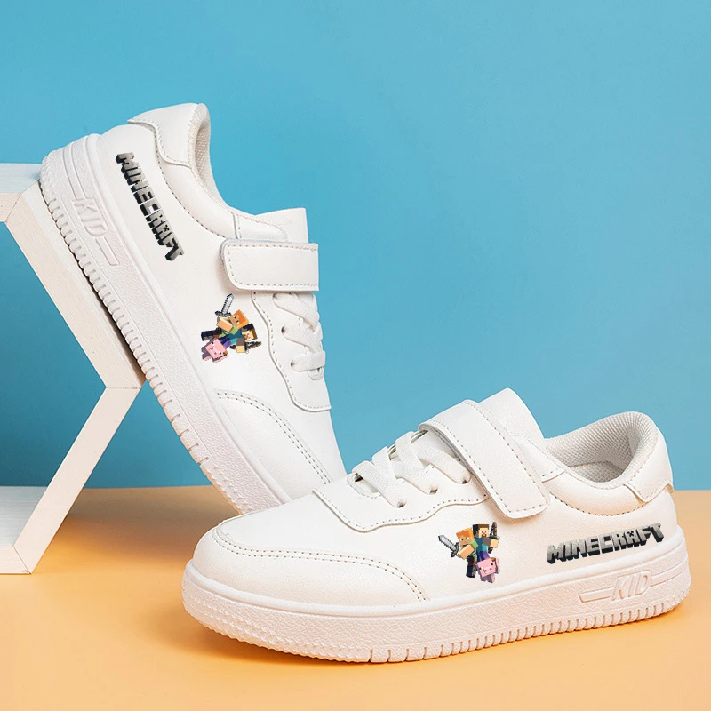 Spelthema Jongens Board Schoenen Sneakers Minecrafted Patroon Sportschoenen Casual Leer Zachte Zolen Kleine Witte Schoenen Verjaardagscadeau
