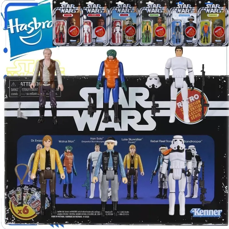 Genuine Hasbro Star Wars Retro 6pcs Figure Set Dr.Evazan Walrus Man Han Solo Luke Rebel Trooper Sandtrooper Kenner Toy