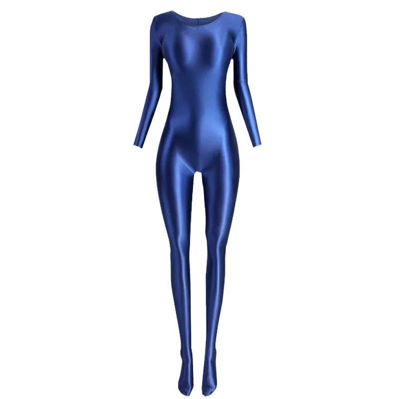 Maßgeschneiderter enger Body, einfarbig, glänzender Body, Workout, Gymnastik, Overall, Tanz-Outfit, Yoga, langärmelige Knöchelsocken