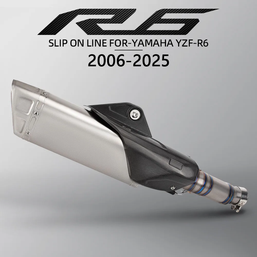 For Yamaha YZF-R6 06-25 Slip-On Front Link Titanium Alloy Mid-Tail Pipe Carbon Cover Muffler Moto Performance Modification