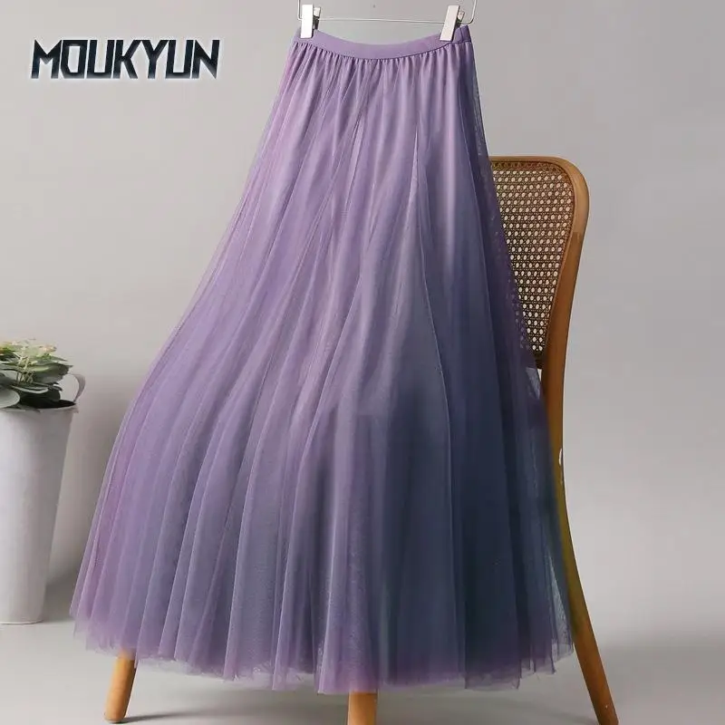 

Mesh Skirt for Women Elastic High Waist Long Skirt Elegant Bubble Petticoat Skirt Summer Comfortable Ballet Maxi Skirts
