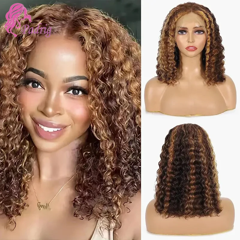 

P427 Highlight Bob Wigs Deep Wave 13x4 Lace Frontal Human Hair Wigs 180% Density 8-16 Inch Pre-Plucked Raw Brazilian Hair