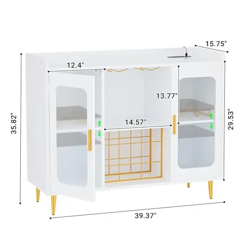 Liquor Cabinet Bar with Power Outlet and LED Light, Wine Bar Cabinet with Wine and Glasses Rack, Home Coffee Bar