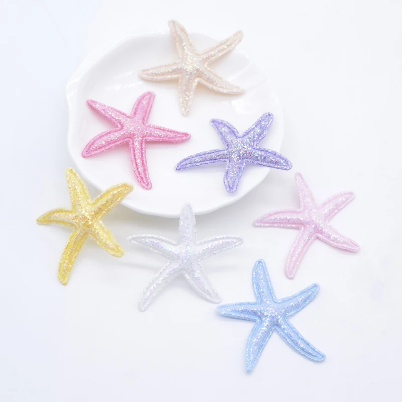 30Pcs Kawaii Glitter Starfish Applique for DIY Clothes Hat Shoes Decor Patches Handmade Headwear Hair Clips Bow Accessories